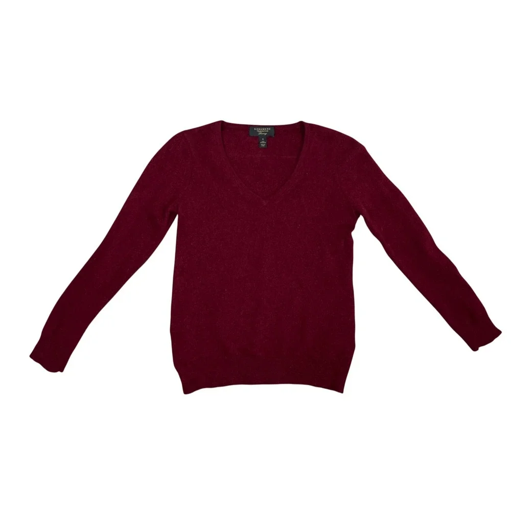 Charter Club Luxury Burgundy 100% Cashmere V-Neck Sweater Womens Small Old Money